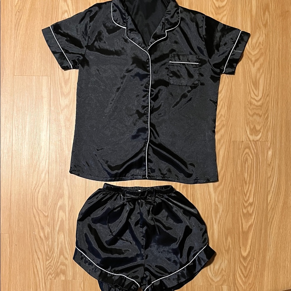 Black Satin Pajama Set